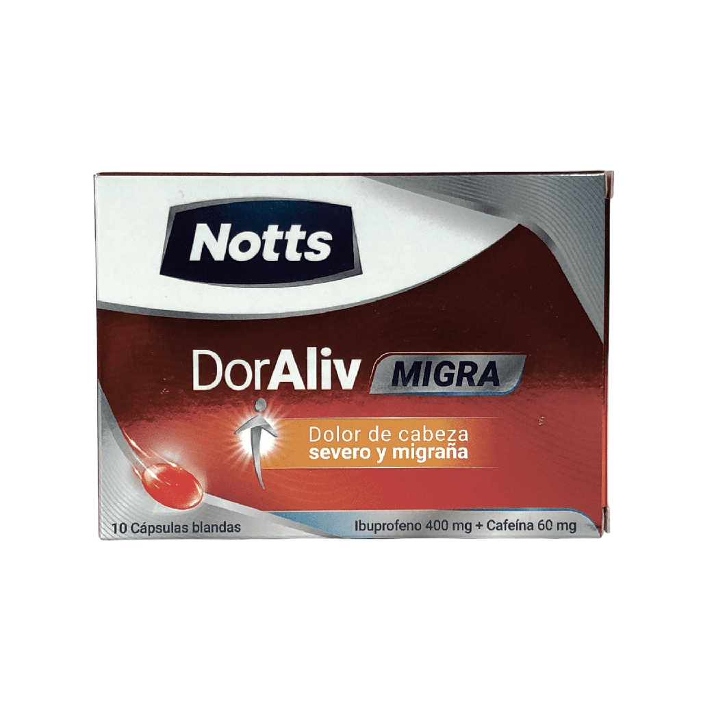 Doraliv Migra (Ibuprofeno+Cafeina)400/60 Mg Caja x 10 Capsulas Blanda(Vivunt)