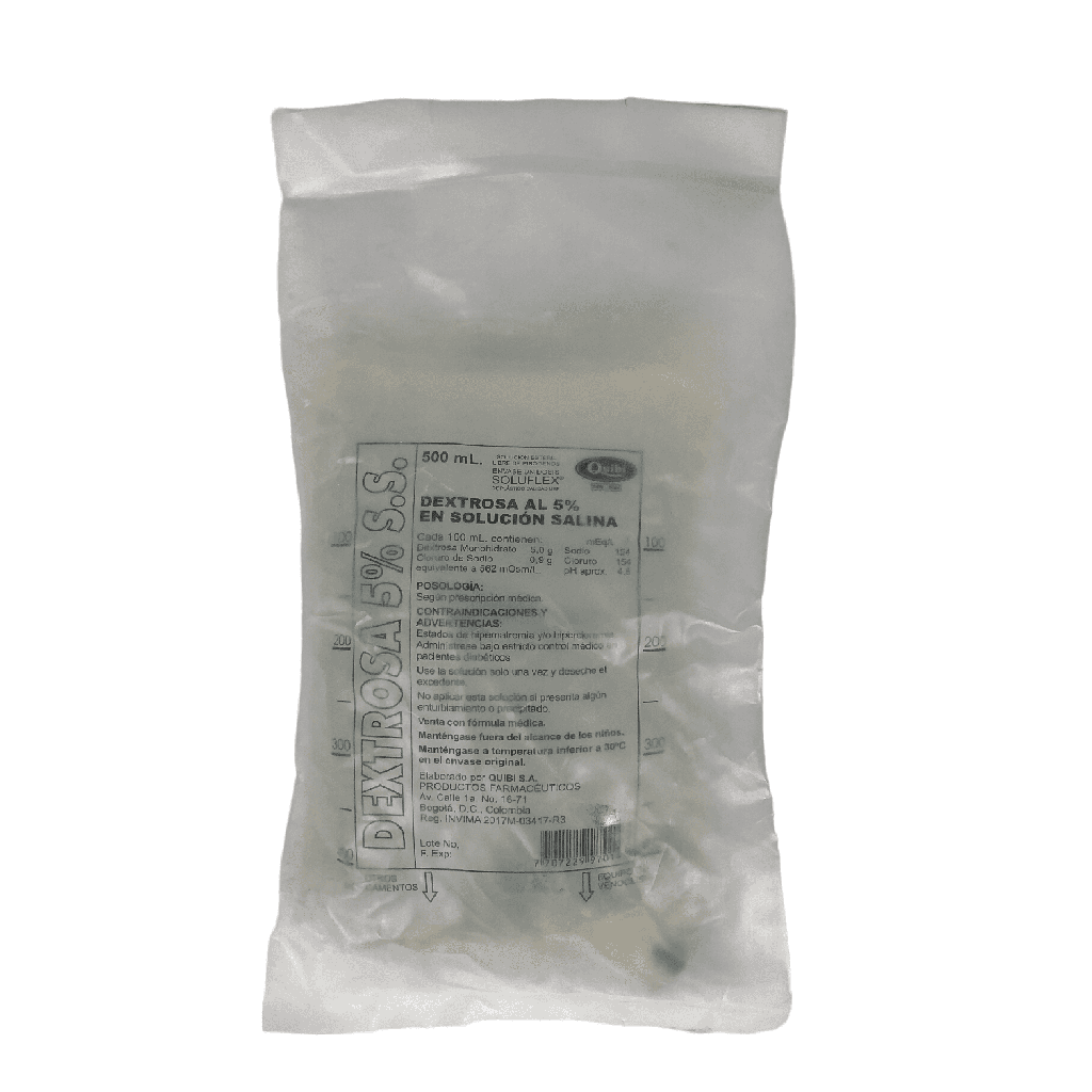 Dextrosa 5% Solucion Salina Bolsa x 500 ML Und (Quibi)