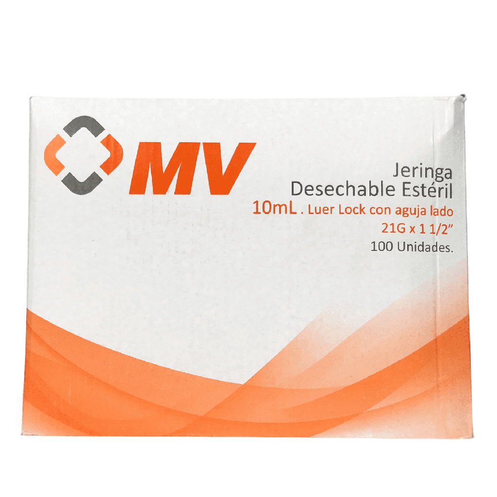 Jeringa Desechable 10 Ml Aguja 21 x 1 1/2 3 Partes Caja x 100 Unds (Impormedicas MV)