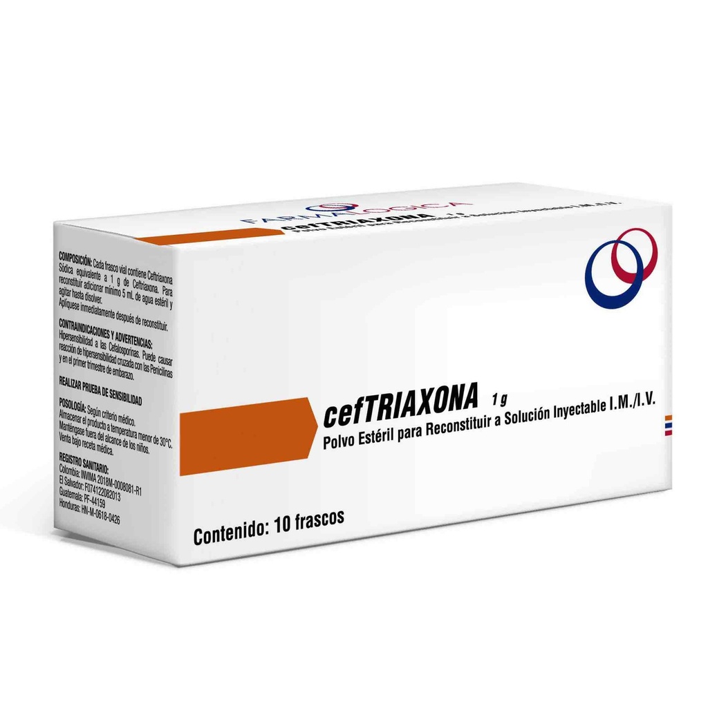 Ceftriaxona 1G x Frasco x 1 Ampolla (Farmalogica)