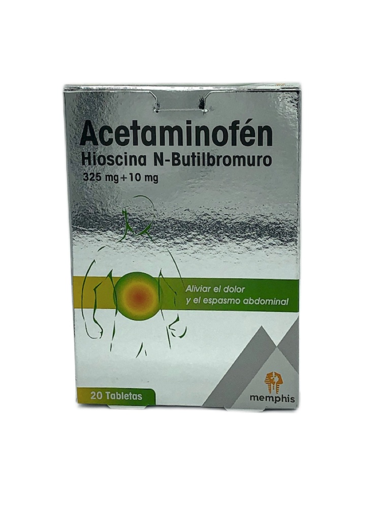 Acetaminofen + Hioscina N-Butilbromuro 325mg + 10mg Tabletas Caja x 20 (Memphis)